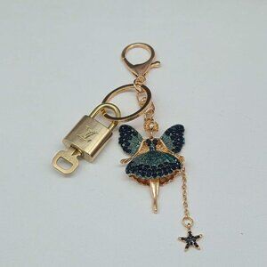 LV Authentic Gold Lock & Key 🔑 Luxury Bag Charm w/ Unbranded Fairy Keychain